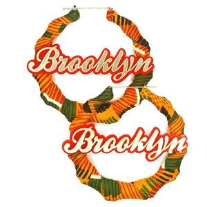 Brooklyn Bamboo Hoop Kente Cloth Fabric Wrapped Handmade Hoop Earrings